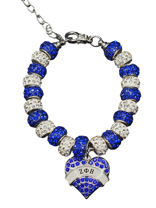 Zeta Phi Beta heart charm bracelet