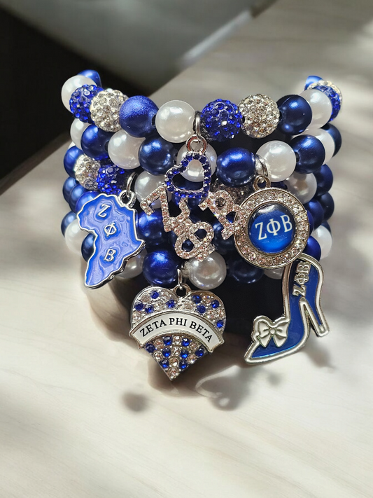 ZETA PHI BETA Stackable Bracelets, Sorority Bracelet, Sister Hood Gift, Greek Zeta Stackable Set of 5 With Charms Bracelet